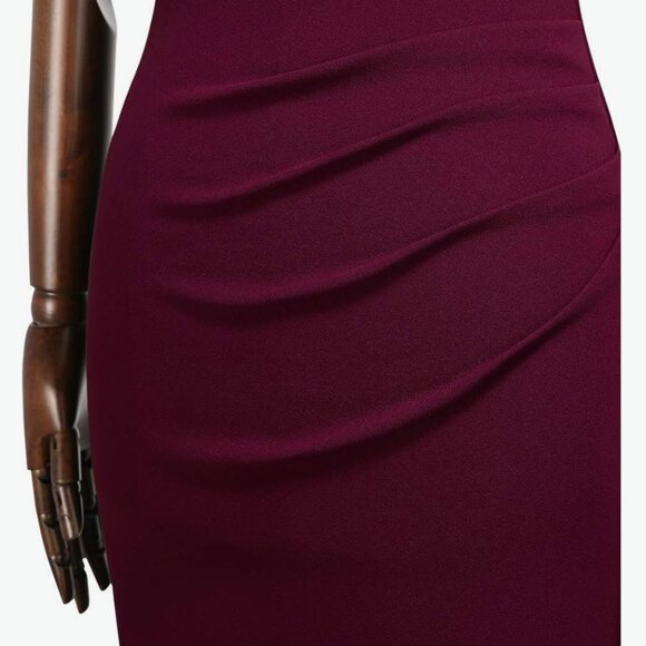 Retro 1950s Style Dress, Half Collar, Ruffle, Pencil Dress by Miusol Burgundy Sm - Picture 9 of 10